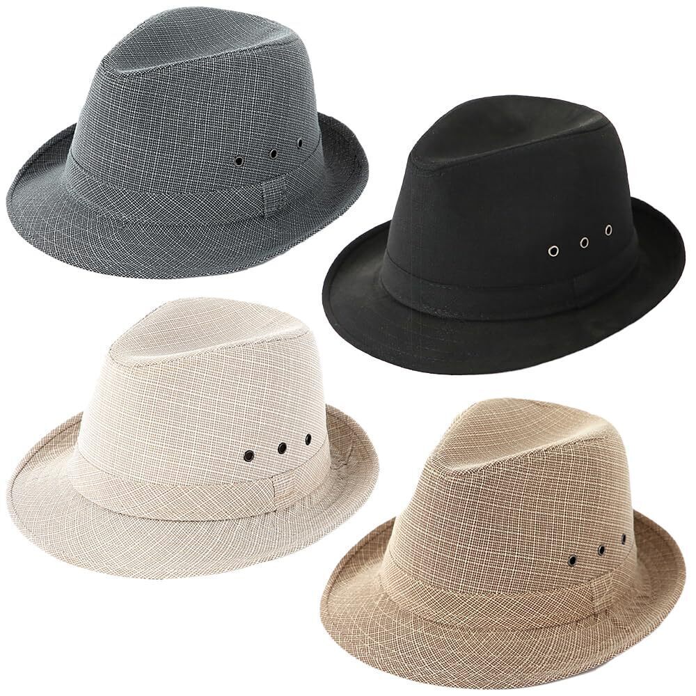 8074 4 Pack Fedora Hat Classic 1920s Hat Short Brim Fedora Hats Summer